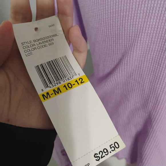 NWT 2000s DKNY Long Sleeve Waffle Henley Purple Lavender Crop Top Fits XS S - Picture 9 of 9